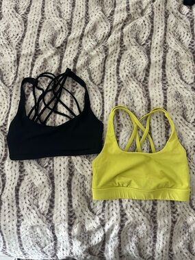 lululemon athletica Strappy Cross-Back Sports Bras in Black & Yellow